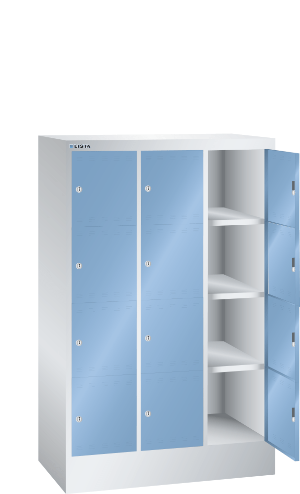 Compartment cabinet (WxDxH) 905x500x1395mm 3x4 compartments R7035/R5012