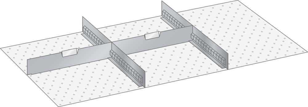 Set Slotted partitions and Metal dividers 54x27E (WxDxFH) 918x459x150mm