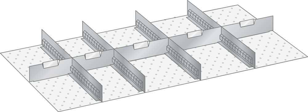 Set Slotted partitions and Metal dividers 54x27E (WxDxFH) 918x459x150mm