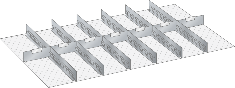 Set Slotted partitions and Metal dividers 64x36E (WxDxFH) 1088x612x150mm