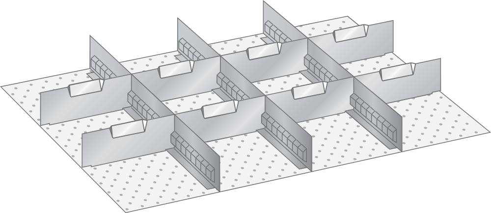Set Slotted partitions and Metal dividers 36x27E (WxDxFH) 612x459x50mm