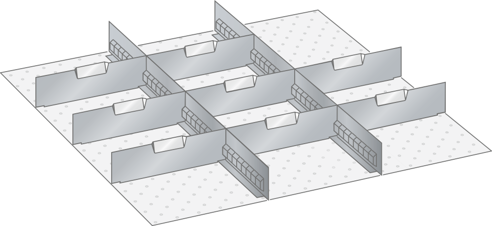 Set Slotted partitions and Metal dividers 36x36E (WxDxFH) 612x612x150mm