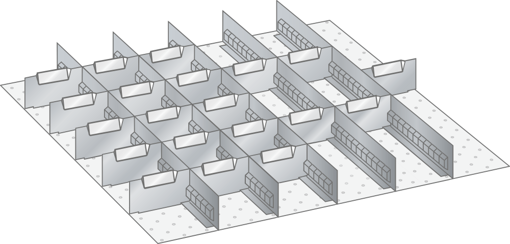 Set Slotted partitions and Metal dividers 36x36E (WxDxFH) 612x612x100mm