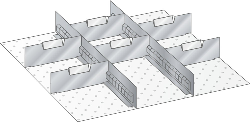 Set Slotted partitions and Metal dividers (WxDxFH) 459x510x100mm