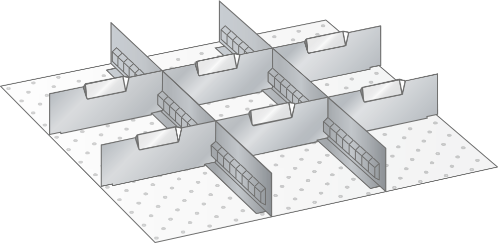 Set Slotted partitions and Metal dividers 27x27E (WxDxFH) 459x459x200mm