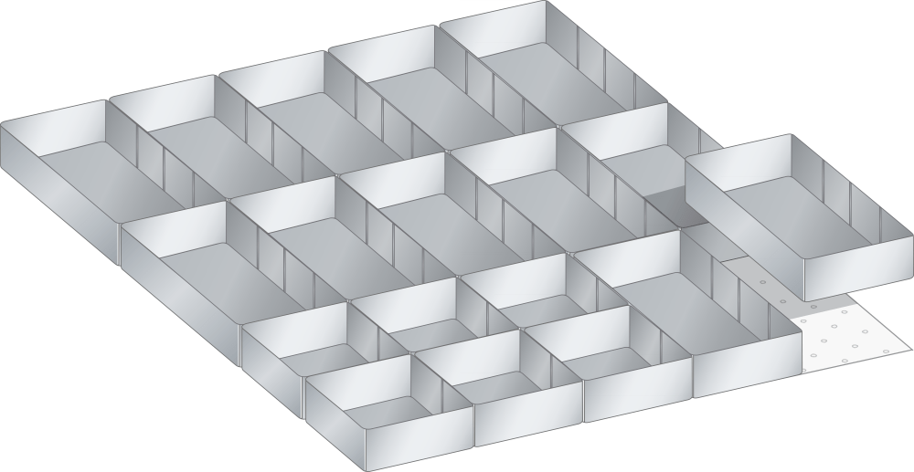 Set Plastic boxes (WxDxFH) 605x695x100mm
