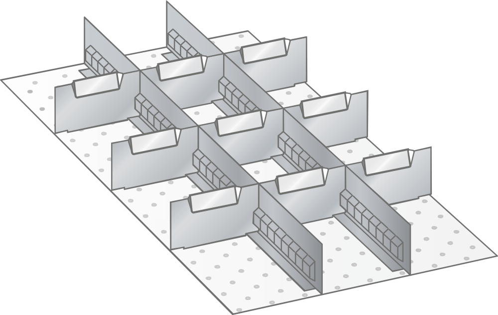 Set Slotted partitions and Metal dividers 18x36E (WxDxFH) 306x612x50mm