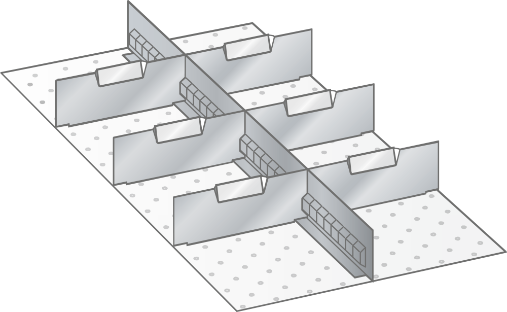 Set Slotted partitions and Metal dividers 18x36E (WxDxFH) 306x612x150mm