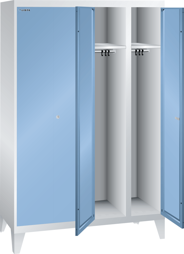 Clothes locker (WxDxH) 1200x500x1850mm 4 compartments R7035/R5012