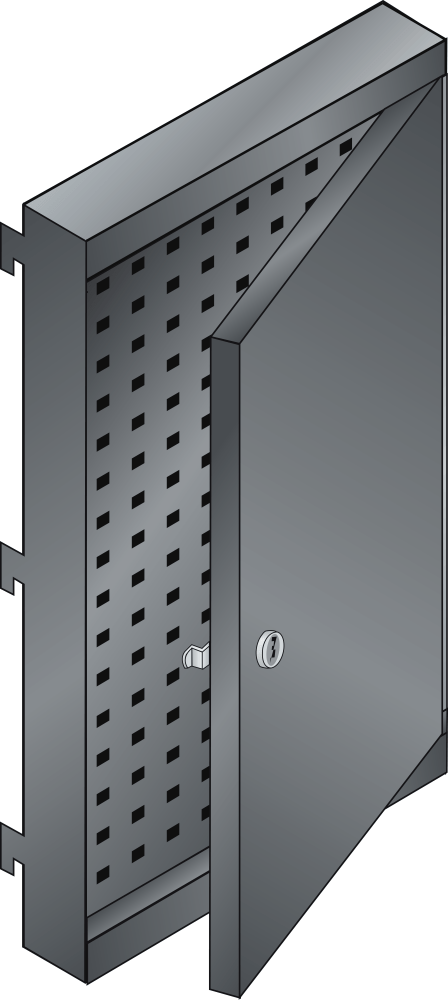 Perforated rear panel with door on right (WxDxH) 380x50x667mm