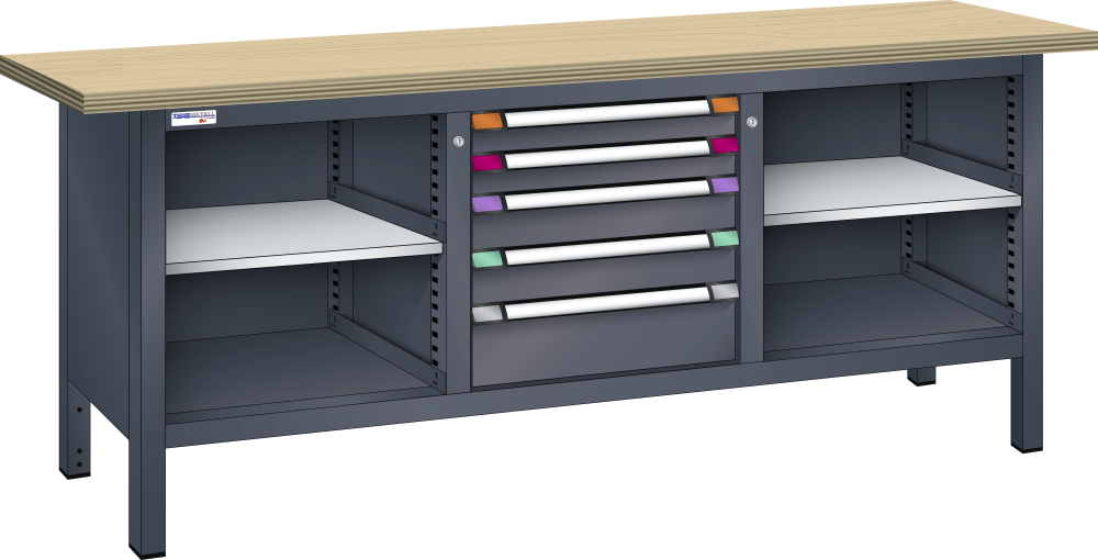 Compact workbench (WxDxH) 2000x700x850mm Beech KEY Lock R7016