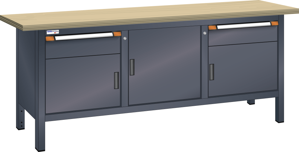 Compact workbench (WxDxH) 2000x700x850mm Beech KEY Lock R7016