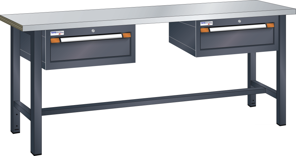 Workbench (WxDxH) 2500x700x842mm steel KEY Lock R7016