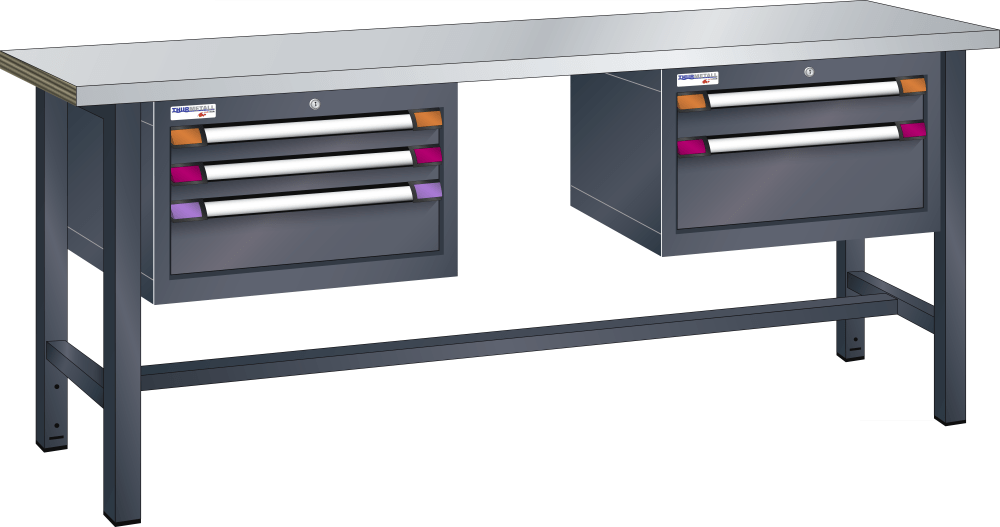 Workbench (WxDxH) 2500x700x842mm steel KEY Lock R7016