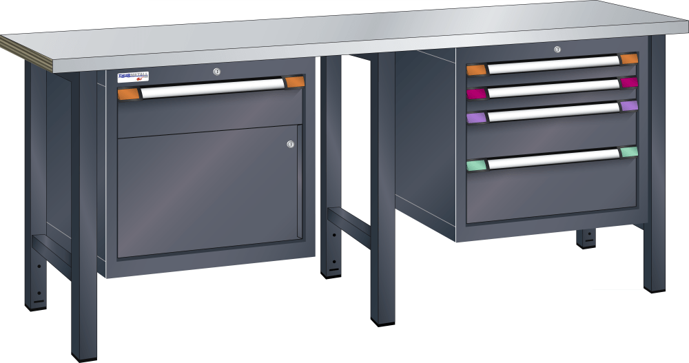 Workbench (WxDxH) 2500x700x942mm steel KEY Lock R7016