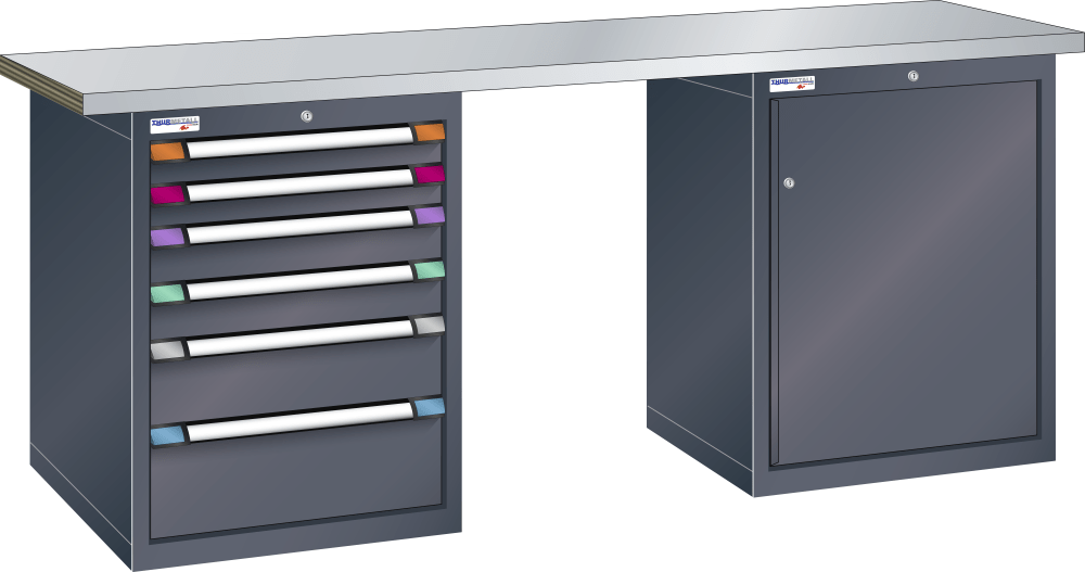 Workbench (WxDxH) 2000x700x842mm steel KEY Lock R7016