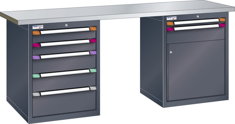 Workbench (WxDxH) 2000x700x842mm steel KEY Lock R7016