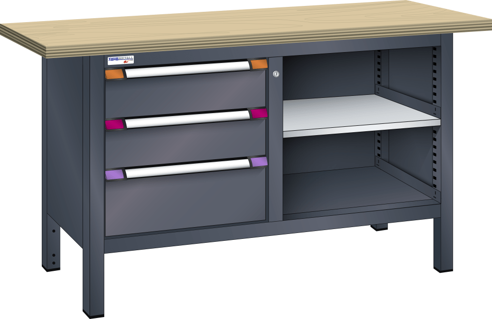 Compact workbench (WxDxH) 1500x700x850mm Beech KEY Lock R7016