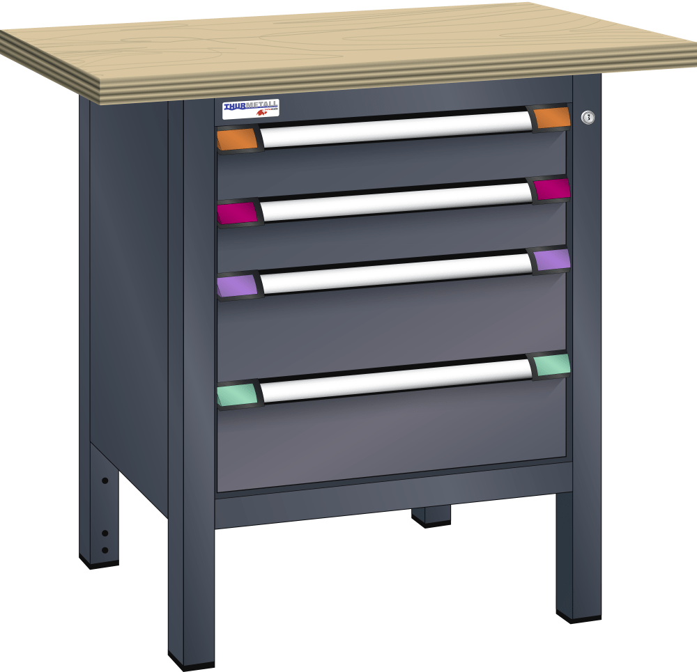 Compact workbench (WxDxH) 1000x700x850mm Beech KEY Lock R7016