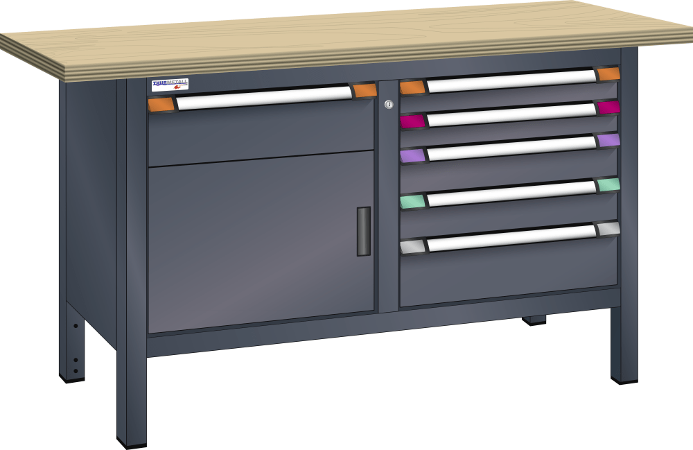 Compact workbench (WxDxH) 1500x700x850mm Beech KEY Lock R7016