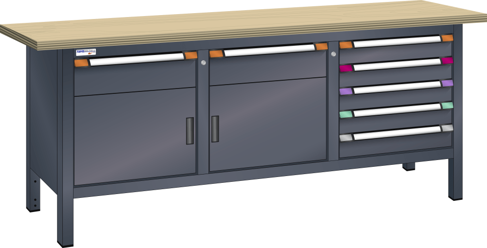 Compact workbench (WxDxH) 2000x700x850mm Beech KEY Lock R7016