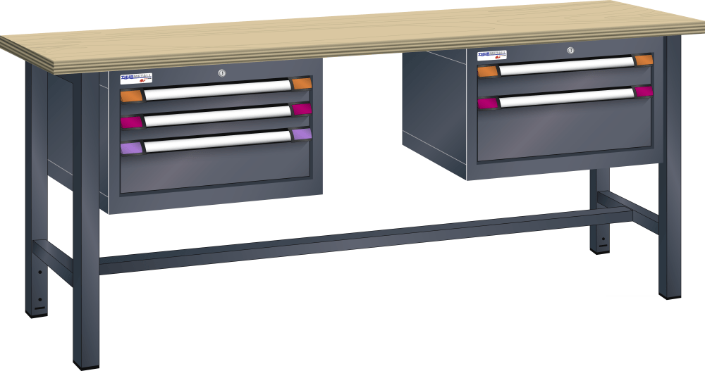 Workbench (WxDxH) 2500x700x850mm beech KEY Lock R7016