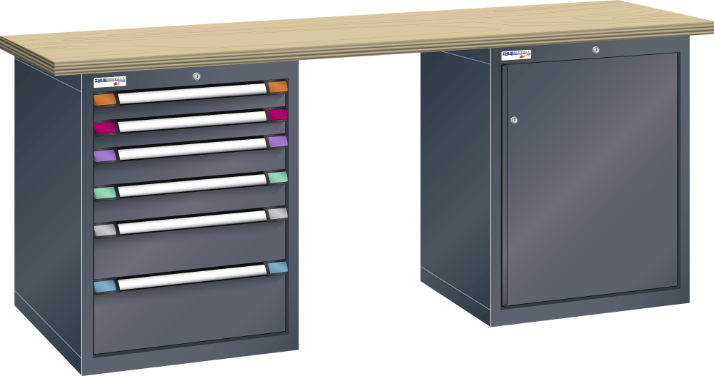 Workbench (WxDxH) 2000x700x850mm beech KEY Lock R7016