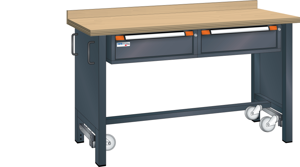 Workbench mobile (WxDxH) 1500x700x880-900mm beech KEY Lock R7016